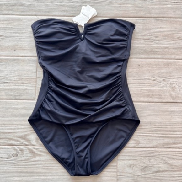 Tommy Bahama Other - Tommy Bahama Womens Black Pearl V Front Bandeau One Piece Swimwear Size 6 NWT